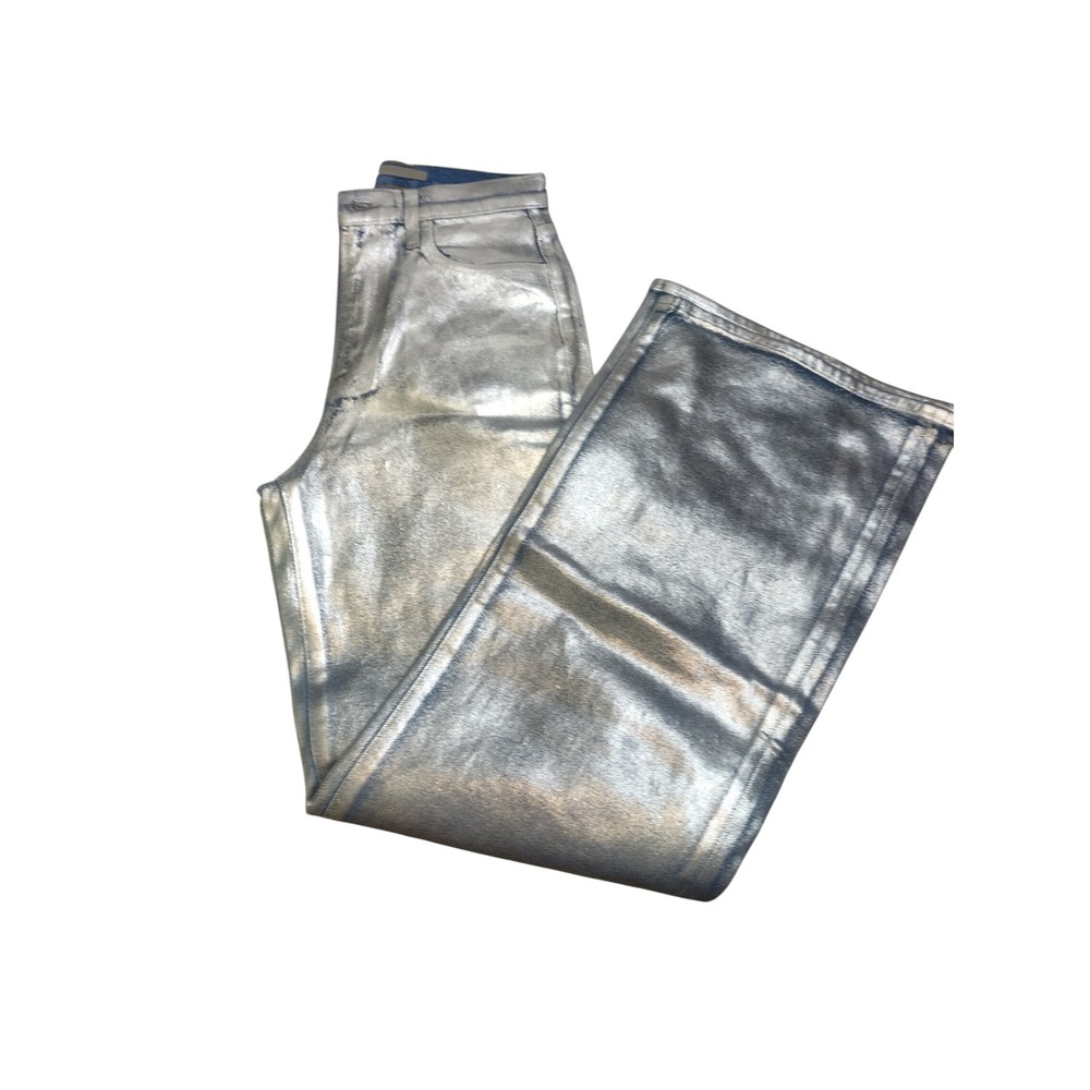 Joe's Jeans The Mia High Rise Wide Leg Foil Metallic Silver Jeans Indigo 26